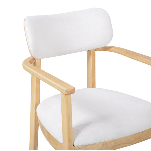 Upholstered Dining Chair Set of 2, Natural Rubberwood Frame, Beige Fabric