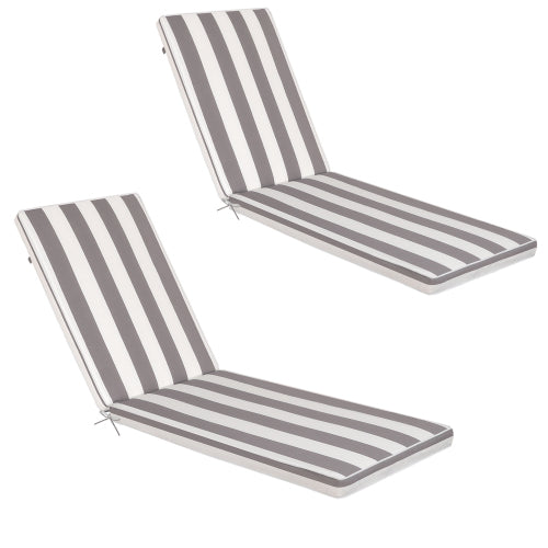 2PCS Set Outdoor Lounge Chair Cushion Replacement Patio Funiture Seat Cushion Chaise Lounge Cushion-Grey/white