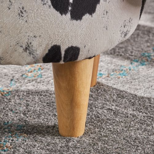 Black & White Cow Shaped Animal Ottoman, Fabric Footstool with Velvet Horns & Natural Birch Legs for Indoor & Outdoor Decor