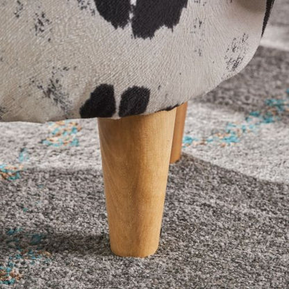 Black & White Cow Shaped Animal Ottoman, Fabric Footstool with Velvet Horns & Natural Birch Legs for Indoor & Outdoor Decor
