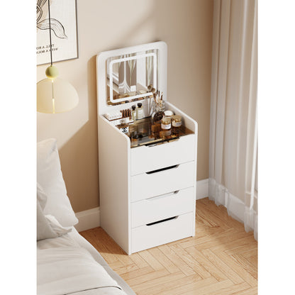 ( 48CM ) 3 in 1 Vanity Desk with Plip Top Mirror, Small Make Up Vanity Set with Visible Glass Desktop, Compact Makeup Vanity with 3 Drawers, Dressing Table for Bedroom ( WHITE COLOR )