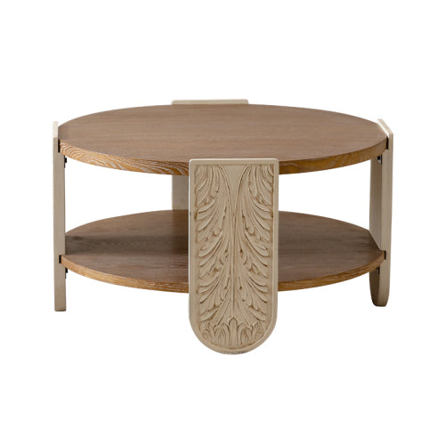 Carved Wooden Coffee Table Double Layer Storage Vintage Retro Accent Side Table