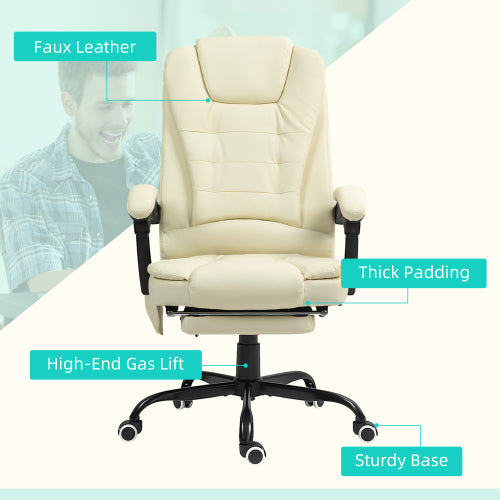Vinsetto 7-Point Vibrating Massage Office Chair, High Back Computer Chair with Lumbar Support, Footrest, Reclining Back, Adjustable Height, Cream White