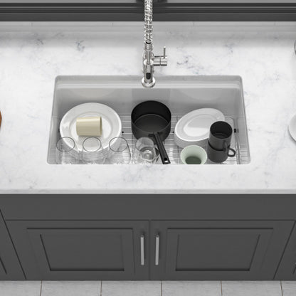 Undermount White Kitchen Sink Workstation - 33x19x10 inch White Porcelain Ceramic Single Bowl Dual Mount Kitchen Sink