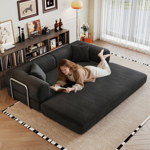 78.8 inch  Black Boneless Corduroy Convertible Compressed Floor Sofa Bed, No Assembly
