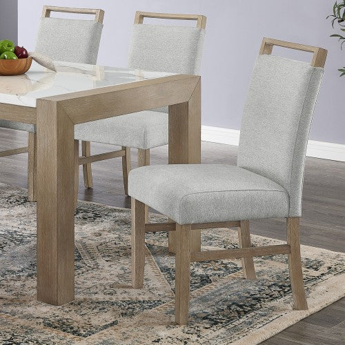 Light Gray Fabric Dining Chairs with Rubberwood Legs, Set of 2