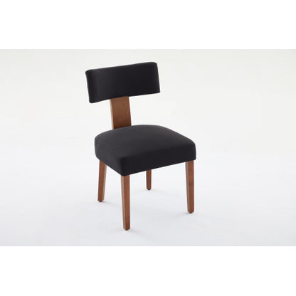 Set of 2 Black Linen Curved Wingback Dining Chairs, Light Brown Rubber Wood Legs 250lbs Weight Limit