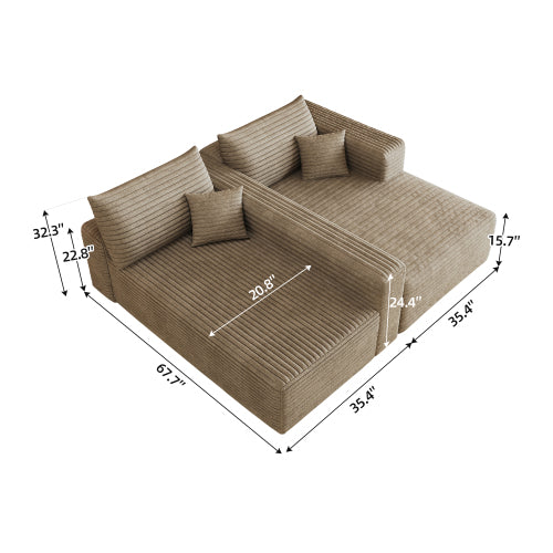 103 inch  Camel Corduroy L-Shape Cloud Sectional Sofa