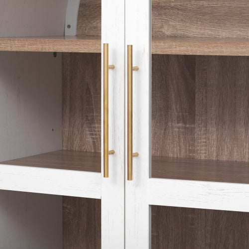 71inch  Arched Kitchen Pantry Cabinet with Glass Doors White
