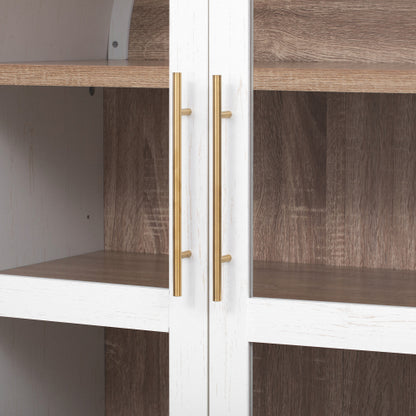 71inch  Arched Kitchen Pantry Cabinet with Glass Doors White
