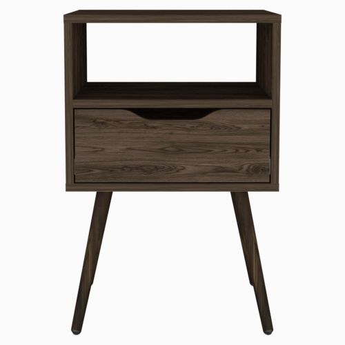 Dark Walnut 1-Drawer Nightstand with Shelf