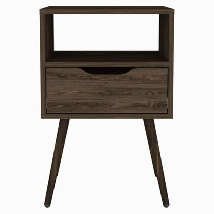 Dark Walnut 1-Drawer Nightstand with Shelf