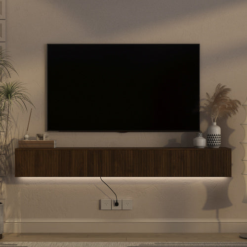 68.8 Inch Floating LED Wall TV Stand 100 LBS Load 16 Color Lights for 55-65 Inch Flat Screen TVs