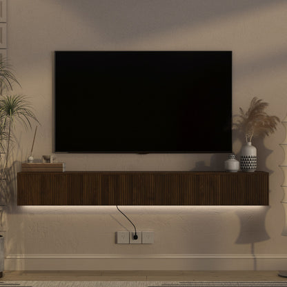 68.8 Inch Floating LED Wall TV Stand 100 LBS Load 16 Color Lights for 55-65 Inch Flat Screen TVs