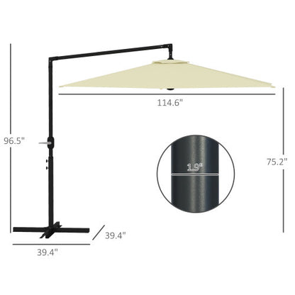 9.5FT Cantilever Patio Umbrella with Crank, Cross Base and Air Vent, Round Hanging Offset Umbrella, Heavy Duty Outdoor Umbrella for Garden, Pool, Backyard, Deck, Beige