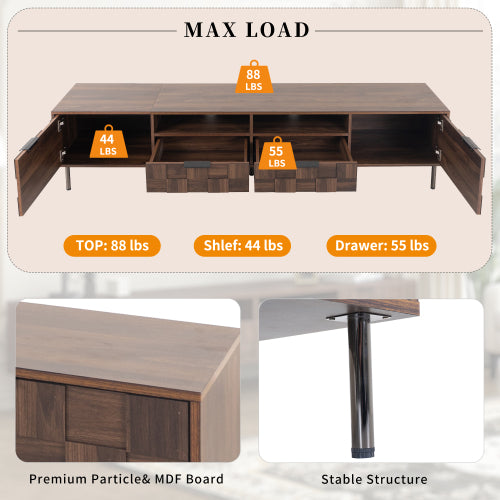 78.7 Inch Dark Brown Mid-Century TV Stand 2 Drawer Media Cabinet Fits 85 Inch Large TV