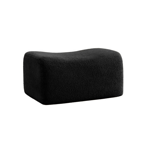 Black Teddy Fabric Modular Ottoman, No-Assembly Plush Footrest for Sectional Sofa