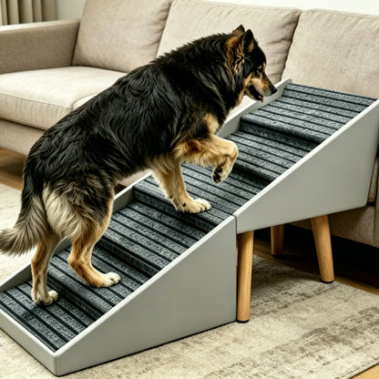 Grey 2-in-1 Foldable Pet Stairs Ottoman, 6 Steps Dog Ramp 25.2 inch, Converts to Footrest for Large & Small Dogs