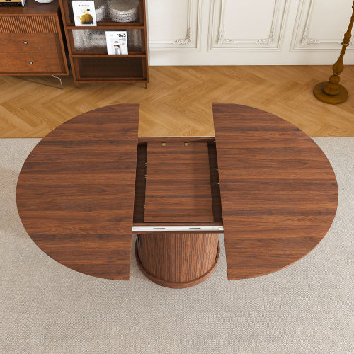 Extendable Oval Dining Table with 2-Tier Storage, Walnut Brown