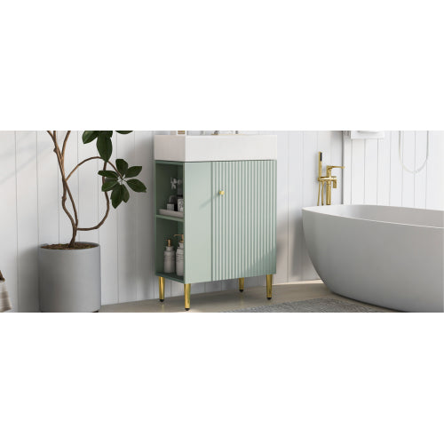 21.6" Green Bathroom vanity, Combo Cabinet, Bathroom Storage Cabinet, Single Ceramic Sink, Left side storage