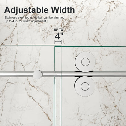 56"-60"W x 72"H Frameless Single Sliding Shower Door – 5/16" (8mm) Clear Tempered Glass, Bypass Design with Chrome Finish