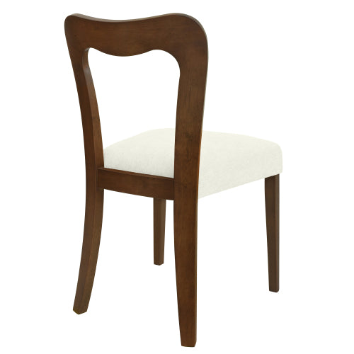 Set of 2 Walnut Rubberwood Open Back Dining Chairs, Minimalist Beige Upholstered Armless Side Chairs