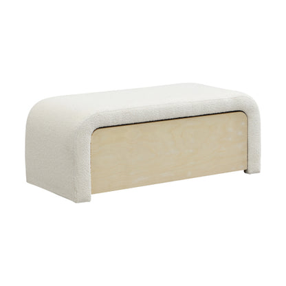 White Boucle Ottoman with Drawer, Upholstered Storage Footrest