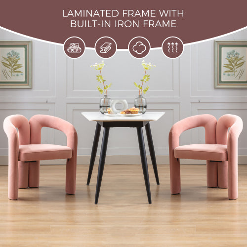 Velvet Upholstered Barrel Dining Armchairs, Set of 2, Pink