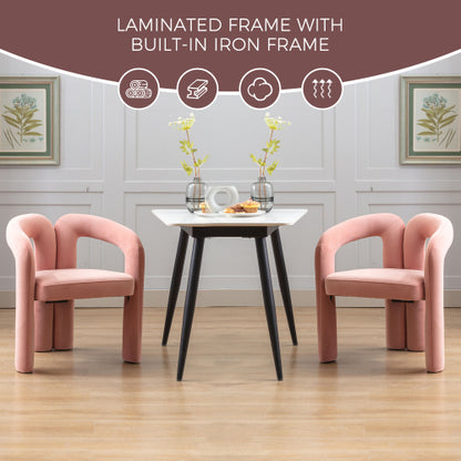 Velvet Upholstered Barrel Dining Armchairs, Set of 2, Pink