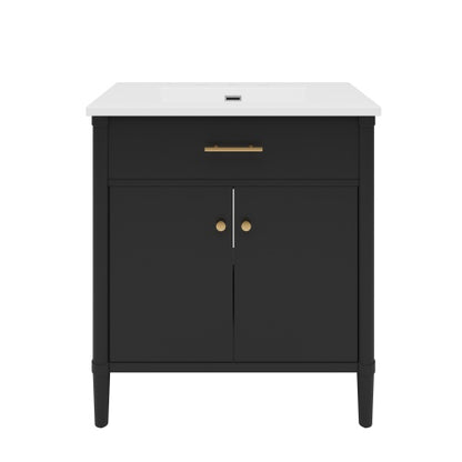 31" Bathroom Vanity with Sink, Bathroom Cabinet with Soft Close Doors and Adjustable Shelf, Curved Profile Design, Rubber Wood Legs, Black