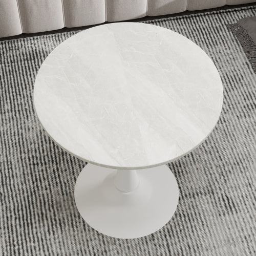 27.6inch  Round Marble Vein Coffee Table, White Base