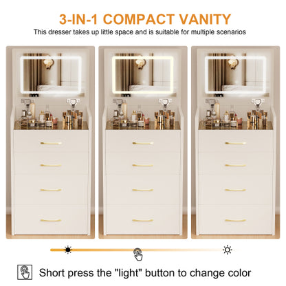 3 in 1 Vanity Desk with open Top Mirror,Small Make Up Vanity Set with Visible Glass Desktop,Compact Makeup Vanity with 3 Drawers,Dressing Table for Bedroom
