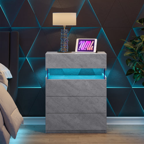 Grey 4-Drawer LED Nightstand with Adjustable Lights