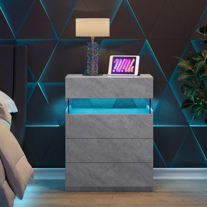 Grey 4-Drawer LED Nightstand with Adjustable Lights