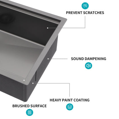 Gunmetal Black Workstation Kitchen Sink - 30"x 18"x 10" Single Bowl Workstation Undermount Kitchen Sink 16 Gauge Stainless Steel