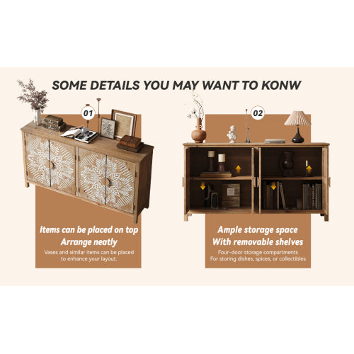 60 Inch Vintage Four-Door Wooden Accent Cabinet Multi-Purpose Buffet Cabinet TV Console For Entryway Living Room