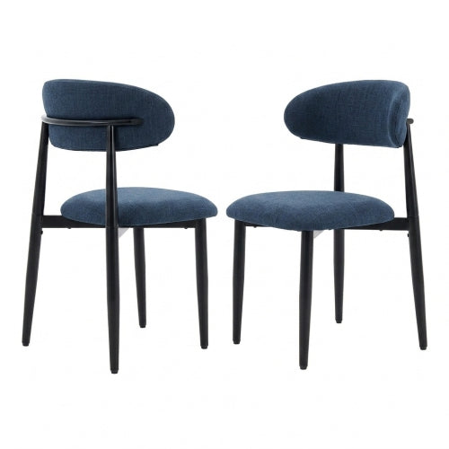 2-Piece Navy Modern Metal Dining Chairs, Linen Fabric Upholstered Kitchen Chairs, 250lbs Weight Capacity & Adjustable Foot Pads