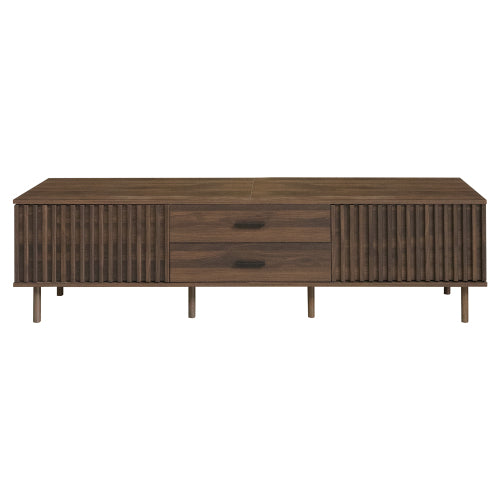 70.8 inch Dark Brown Slatted TV Stand Solid Pine Leg Media Console Fits Up To 80 Inch TV