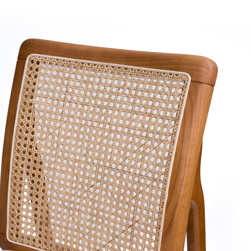 Mid Century Rattan Dining Chairs Set of 2, Solid Rubber Wood Side Chairs with Cane Rattan Back
