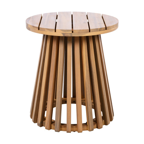 Outdoor Acacia Wood Patio Side Table, Round Coffee Table for Backyard, Lawn, Balcony,Light Teak