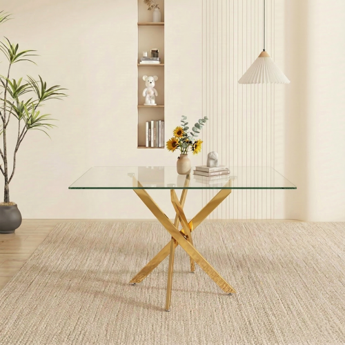 47.24 Inch Tempered Glass Table with Gold Legs