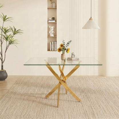 47.24 Inch Tempered Glass Table with Gold Legs
