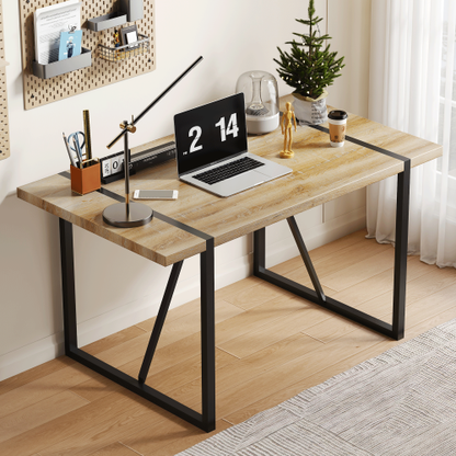 Rustic Industrial Dining Table with Thick Wood Top and Black Metal Legs