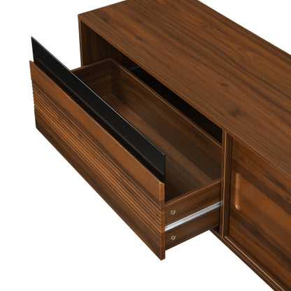 Modern 75 Inch TV Stand with Sliding Doors Walnut Media Console