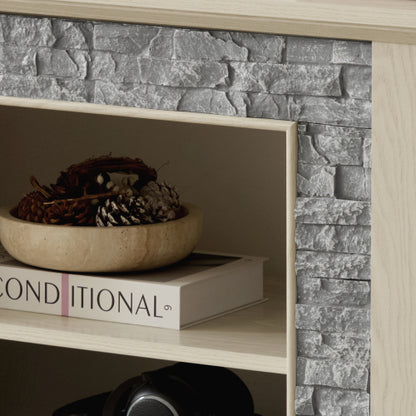 Modern 65 Inch TV Stand with Faux Stone Cabinet White Media Console