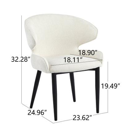Shell Back Fabric Dining Chairs with Black Metal Legs, Set of 2, Beige