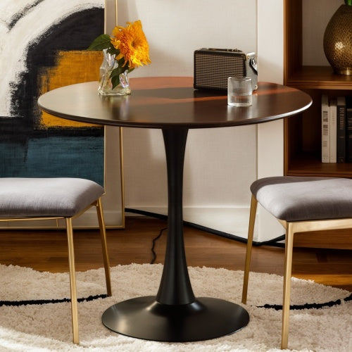 24inch  Walnut Round Tulip Table, MDF Top & Steel Base Mid-Century Dining & Coffee Table