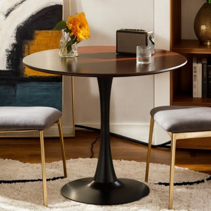 24inch  Walnut Round Tulip Table, MDF Top & Steel Base Mid-Century Dining & Coffee Table