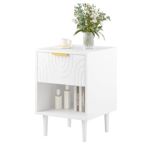 22.83'' H Modern White Nightstand with One Drawer and Open Shelf, Gold - Accented Handle, Ideal for Bedroom Decor