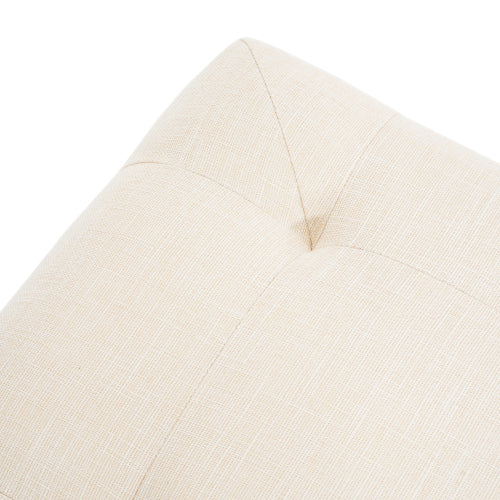 Beige Tufted Square Linen Ottoman, Breathable Fabric Foot Stool with Durable Rubber Wood Legs for Bedroom & Living Room